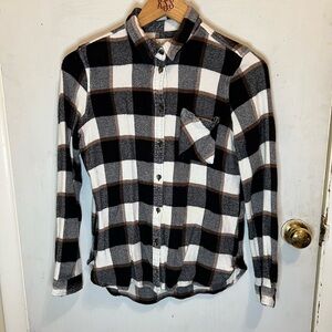 Altar’d State Black White Brown Flannel Plaid Button Down Shirt Top